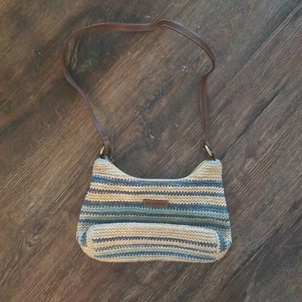 Connections Woven Tan and Blue Purse